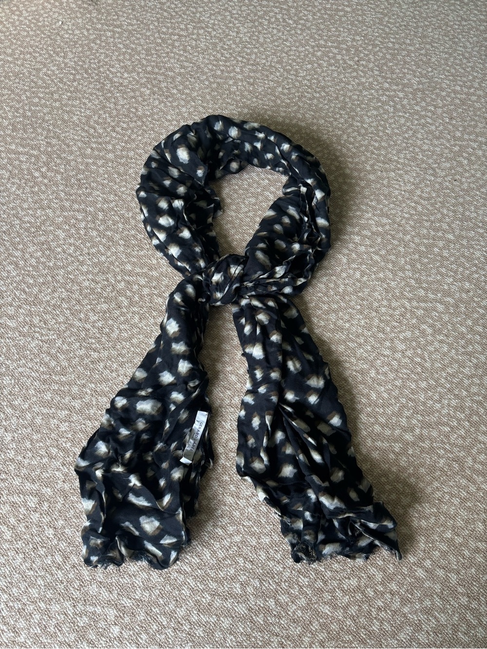 Gerard Darel Black Scarf with Cream and Brown Spot Print